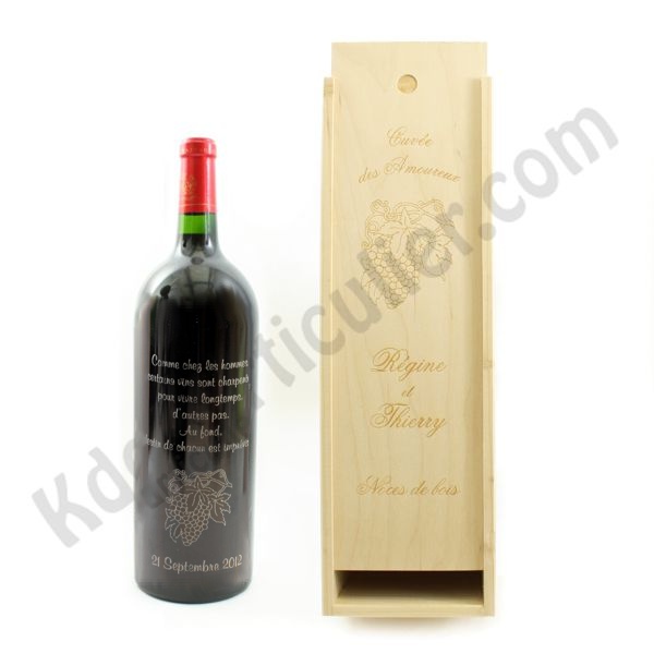 Coffret magnum vin bois personnalisable. Boite bois 1 mangum vin  personnalisé